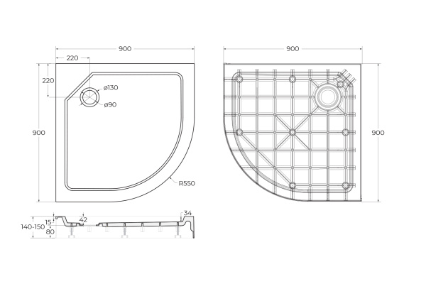 Душевой поддон (90х90) CEZARES TRAY-SMC-R-90-550-150-W