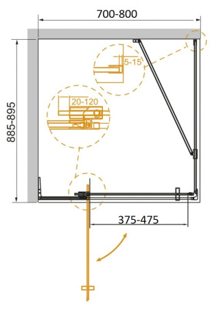 Душевой уголок (70х90) CEZARES SLIDER SLIDER-AH-1-90-70/80-GRIGIO-BORO