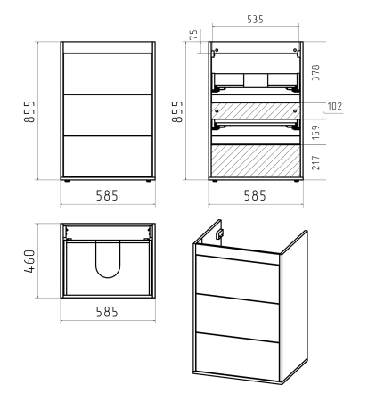 Тумба под стиральную машину Brevita Grafit 60 GRA-01060-013Я