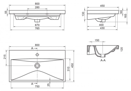 Раковина керамическая Belbagno (80x45) BB-0322-80-LVB
