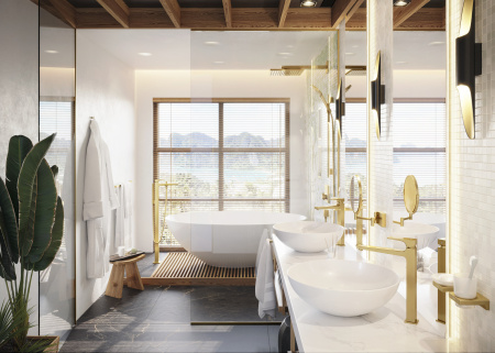Смеситель для ванны напольный Hansgrohe Metropol 32532990 полированное золото 