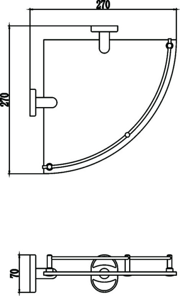 Полка угловая одинарная стеклянная Savol 70 S-007073