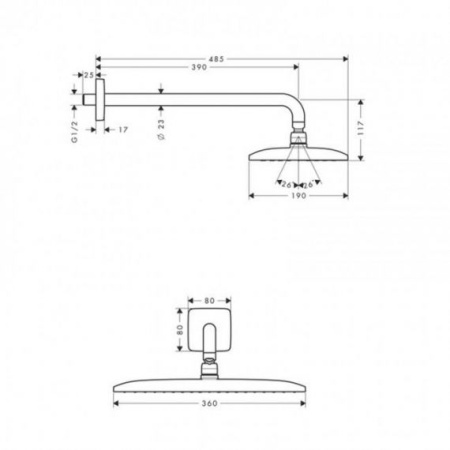 Верхний душ с кронштейном Hansgrohe Raindanc E 360 1jet EcoSmart 26605000 хром