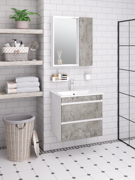 Тумба под раковину Runo подвесная серый бетон Манхэттен 75 (00-00001019)