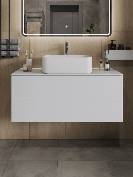 Тумба с раковиной подвесная 100 см, Orange Otto Ot-100TuMDF+B02-460W белый глянец