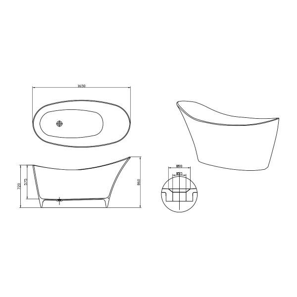 Ванна из искусственного камня (165х80) Vincea VBT-220S