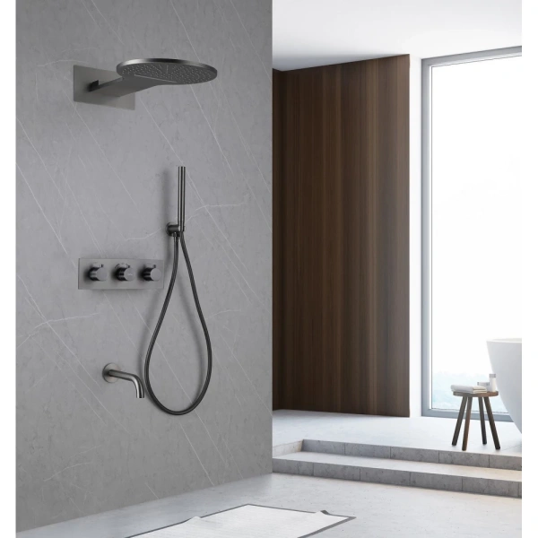 Душевой комплект ABBER Wasser Kreis AF8150NG скрытого монтажа с изливом, термостат, никель