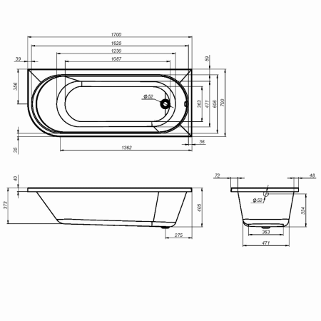 Акриловая ванна (170х70) AM.PM X-Joy W94A-170R70W-A правая