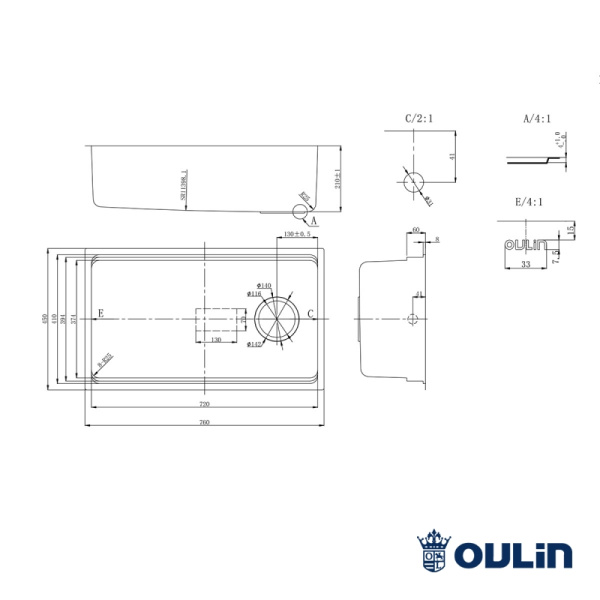 Кухонная мойка (76Х45)  Oulin OL-EH201M