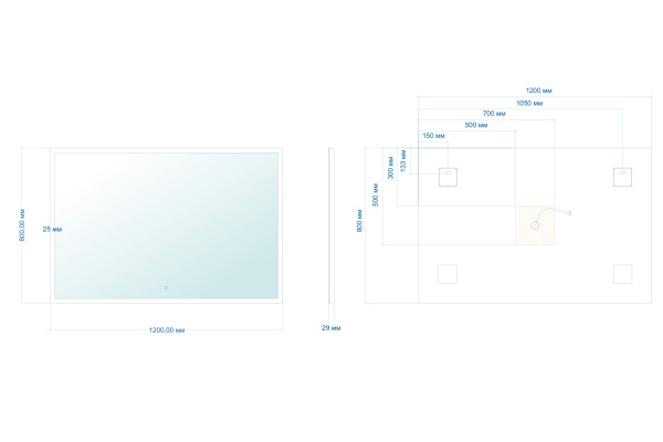 Зеркало ABBER See AG6107SXL-1.2 с подсветкой, сенсорный выключатель, диммер