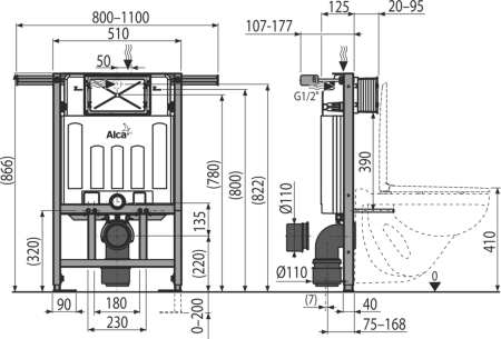 Система инсталляции для подвесного унитаза Alcaplast AM102/850
