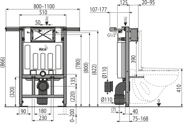 Система инсталляции для подвесного унитаза Alcaplast AM102/850