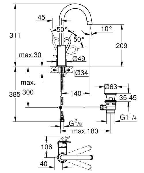 Смеситель для раковины Grohe BauLoop 23763 000 (23763000) хром