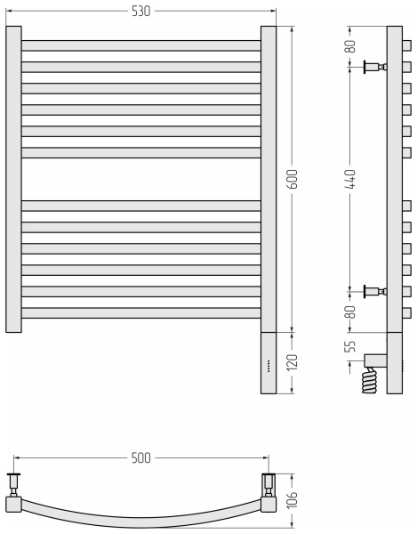 Полотенцесушитель электрический (60х50) Cунержа Аркус 3.0 00-5705-6050 правый