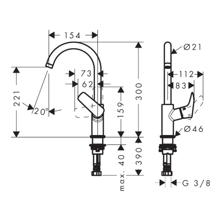 Смеситель для раковины без донного клапана Hansgrohe Logis 71131670