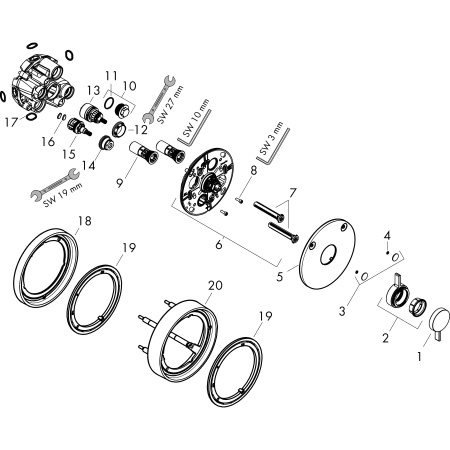 Смеситель для ванны на 2 потребителя Hansgrohe DuoTurn S 75418000 хром