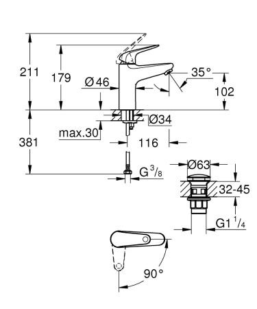 Смеситель для раковины однорычажный Grohe Euroeco New 24269 001 (24269001) хром