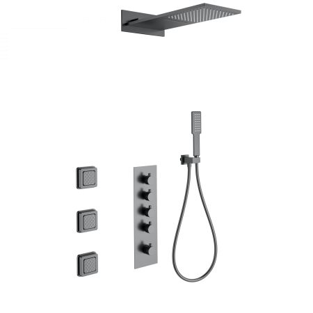 Душевая система с термостатом встраиваемая WONZON & WOGHAND, темный графит WW-D4100-BGG