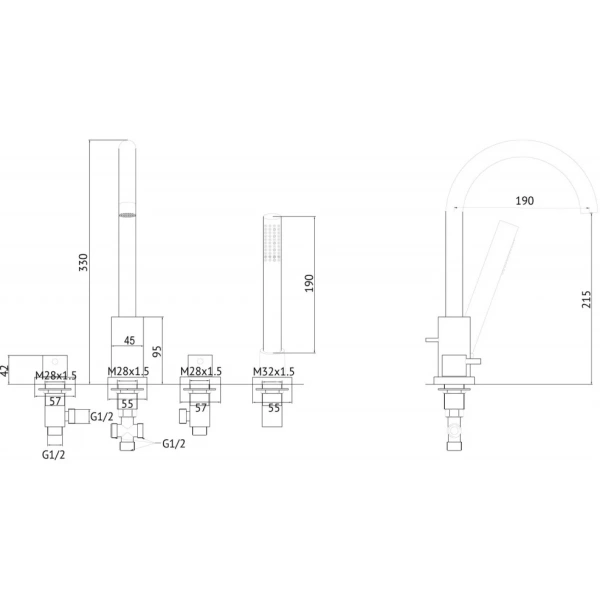 Смеситель ABBER Wasser Kreis AF8113NG на борт ванны, никель