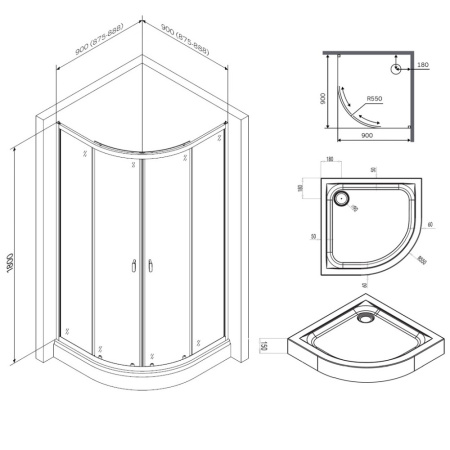 Душевой уголок с поддоном (90х90) Am.Pm X-Joy Twin Slide W88E-205-090BT64