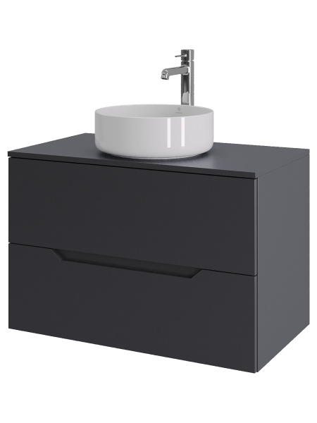 Тумба с раковиной подвесная 80 см, Orange Line Li-80TugMDF+B09-360W графит/белый