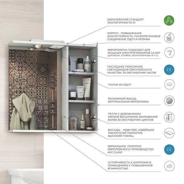 Зеркало со шкафом (60x70) Vigo Diana z.DIA.60.R.El