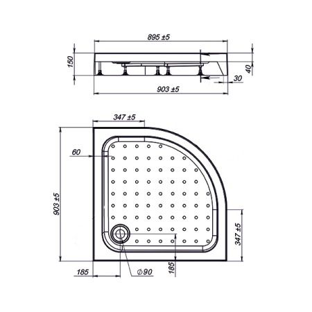 Душевой поддон акриловый (90х90) Vincea VST-3AQ-9090