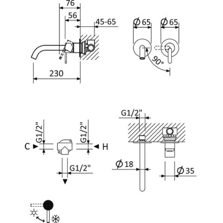 Смеситель для раковины Cezares Leaf LEAF-BLI2-L-SR