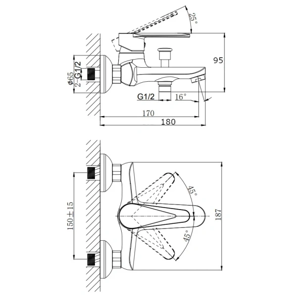 Смеситель для ванны с коротким изливом RUSH Denis DN0335-44
