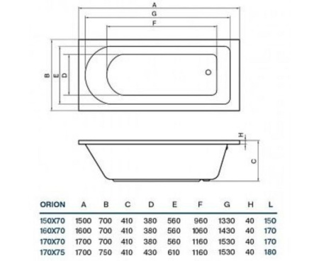 Ванна прямоугольная (150 x 70) Orion Koller Рool ORION150X70
