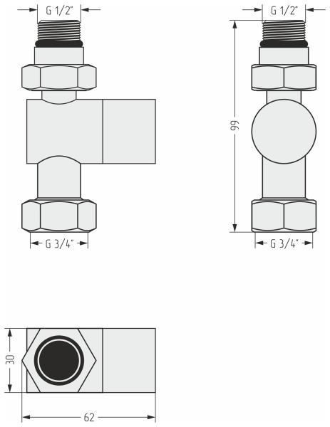 Вентиль Сунержа прямой под шестигранник (G 1/2" НР х G 3/4" НГ) 05-1405-1234 бронза