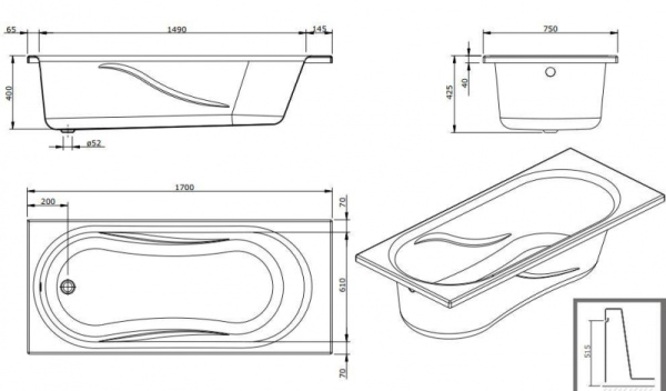Акриловая ванна Sanindusa Aveiro 8031000000