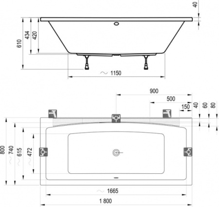 Акриловая ванна (180х80) Ravak Formy 02 C891000000