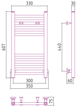 Полотенцесушитель водяной Сунержа Модус (60х30) Хром 00-0250-6030