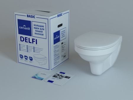 Комплект унитаза с инсталляцией Cersanit Delfi S-SET-DEL/Black/TPL/Cg-w с сиденьем микролифт и клавишей смыва хром