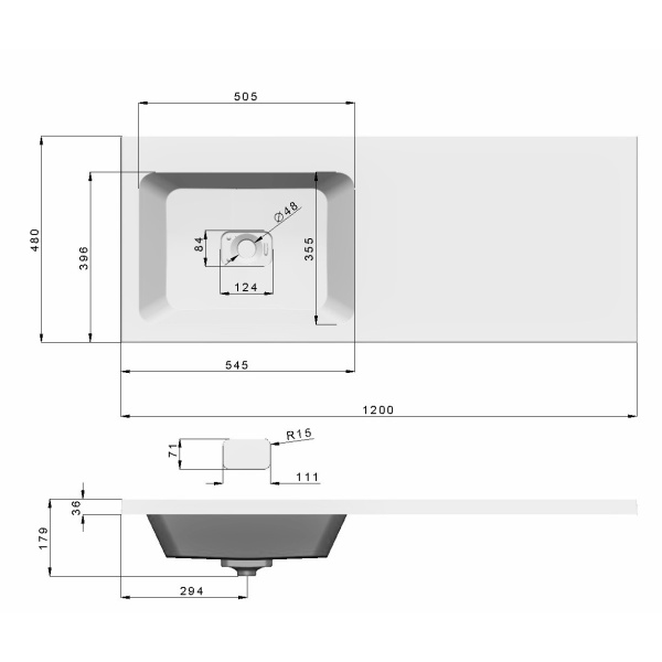 Раковина над стиральной машиной (120х48) Madera Kamilla 120 4627173210027 левая