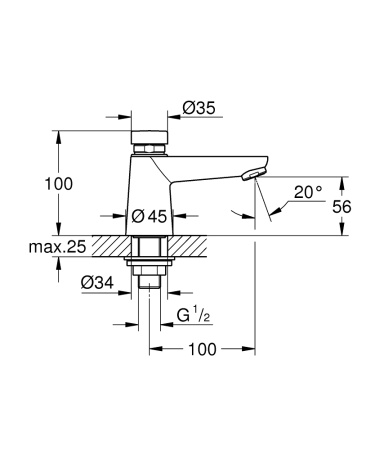 Вентиль вертикальный Grohe Euroeco Cosmopolitan S 36265 000  (36265000)