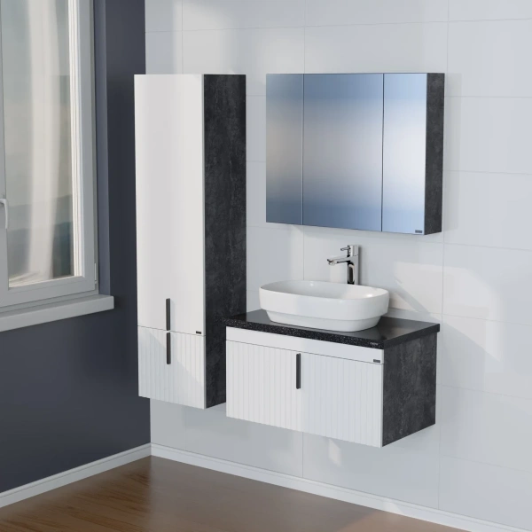 Тумба под раковину Санта Юпитер 700358 белый белый глянец/темный дуб, без раковины