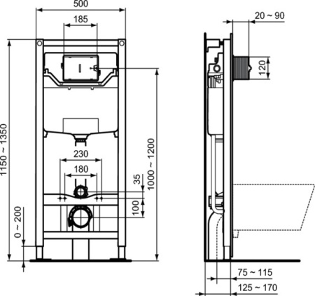 Комплект унитаз + инсталляция Ideal STANDARD Connect Air E212801