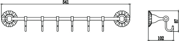 Планка с крючками 6 крючков Savol S-08976C