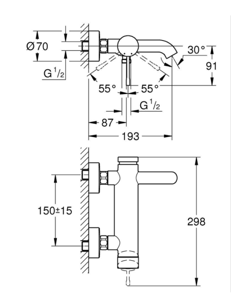 Смеситель для ванны однорычажный Grohe Essence New 33624 2431 (336242431) черный матовый