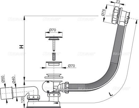 Слив-перелив для ванны AlcaPlast A55KM