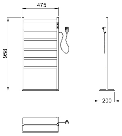 Полотенцесушитель электрический напольный WONZON & WOGHAND ESSEN, черный матовый WW-A406-MB