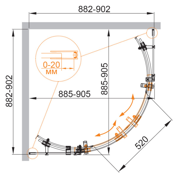 Душевой уголок (90х90) CEZARES STYLUS-M STYLUS-O-M-R-2-90-C-Cr