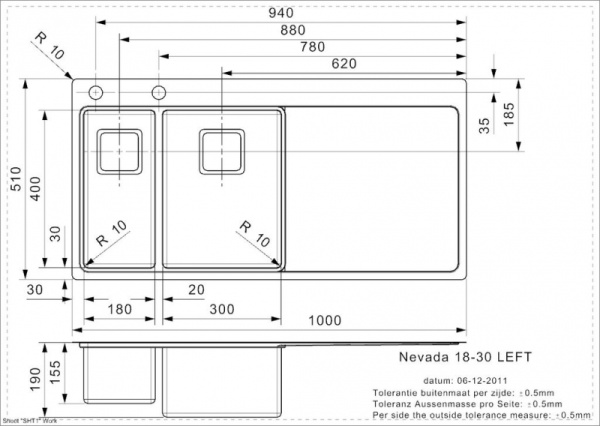 Мойка кухонная Reginox Nevada L 18x30 (left/rignt) 43032