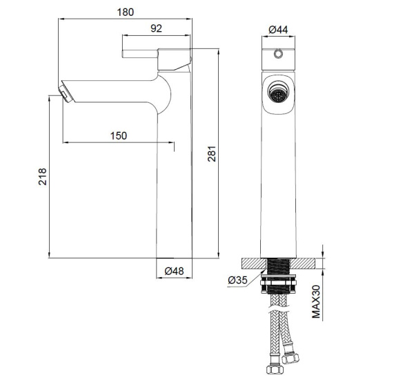Смеситель для раковины WONZON & WOGHAND Solo, брашированный никель WW-239032-BN