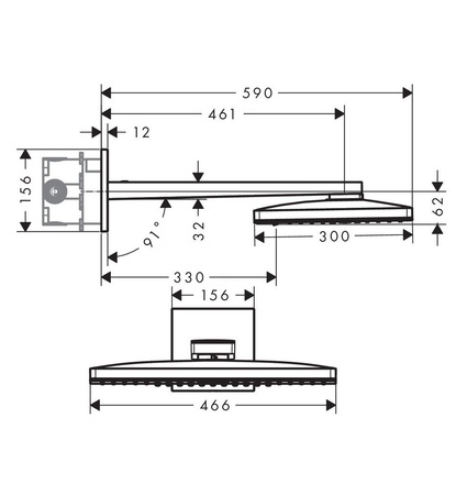 Верхний душ с кронштейном Hansgrohe Rainmaker Select 460 2jet 24005400 белый/хром