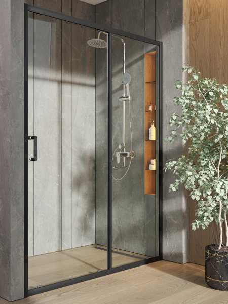 Душевая дверь (140,5х190) Orange E02-140TB матовый черный