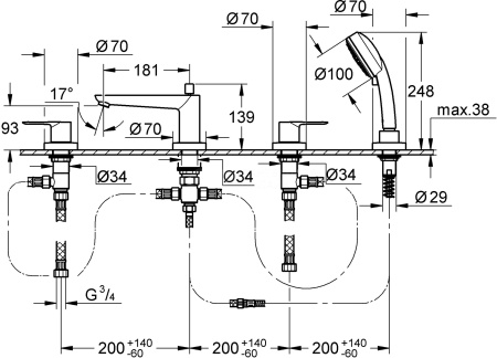 Смеситель для ванны на бортик Grohe BauEdge 25120 00A (2512000A)