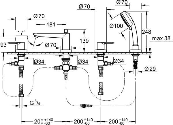 Смеситель для ванны на бортик Grohe BauEdge 25120 00A (2512000A)